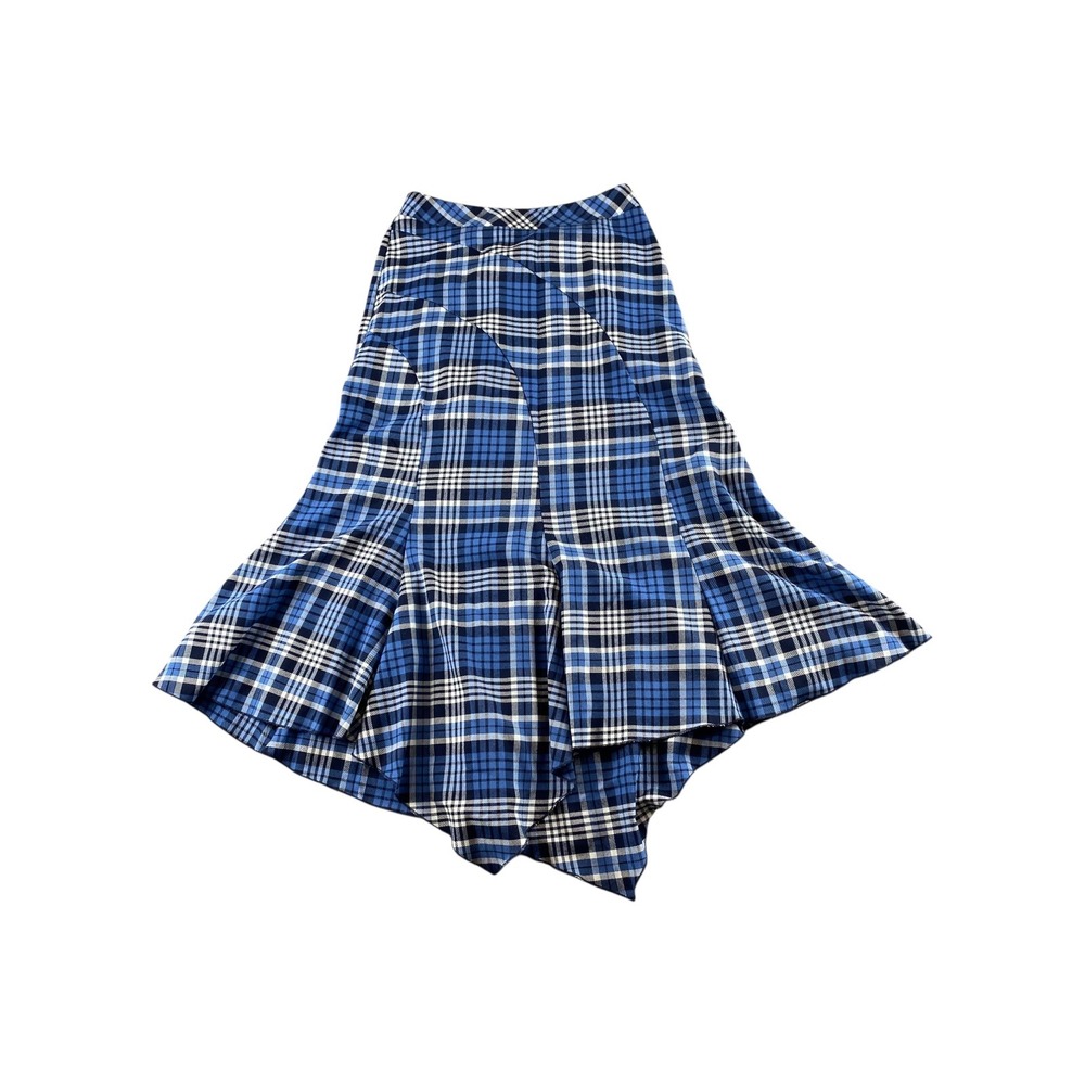 Cato Blue Plaid Asymmetrical Midi Skirt Elastic Waist Size 6
